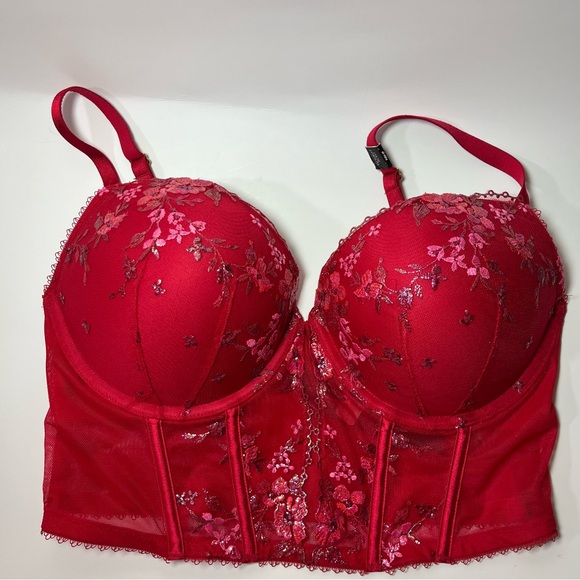Victoria's Secret NWT Very Sexy Red Floral Embroidered Bustier -Push Up Bra 36D - Picture 5 of 8